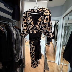 Diane Von Furstenberg Black and Tan Geometric Dress